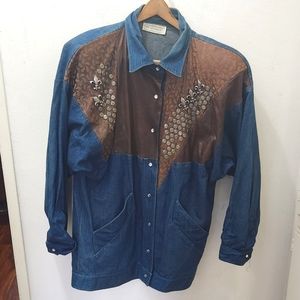 Fini Lignarolo | Vintage '80s Denim & Leather Western Shirt Jacket
